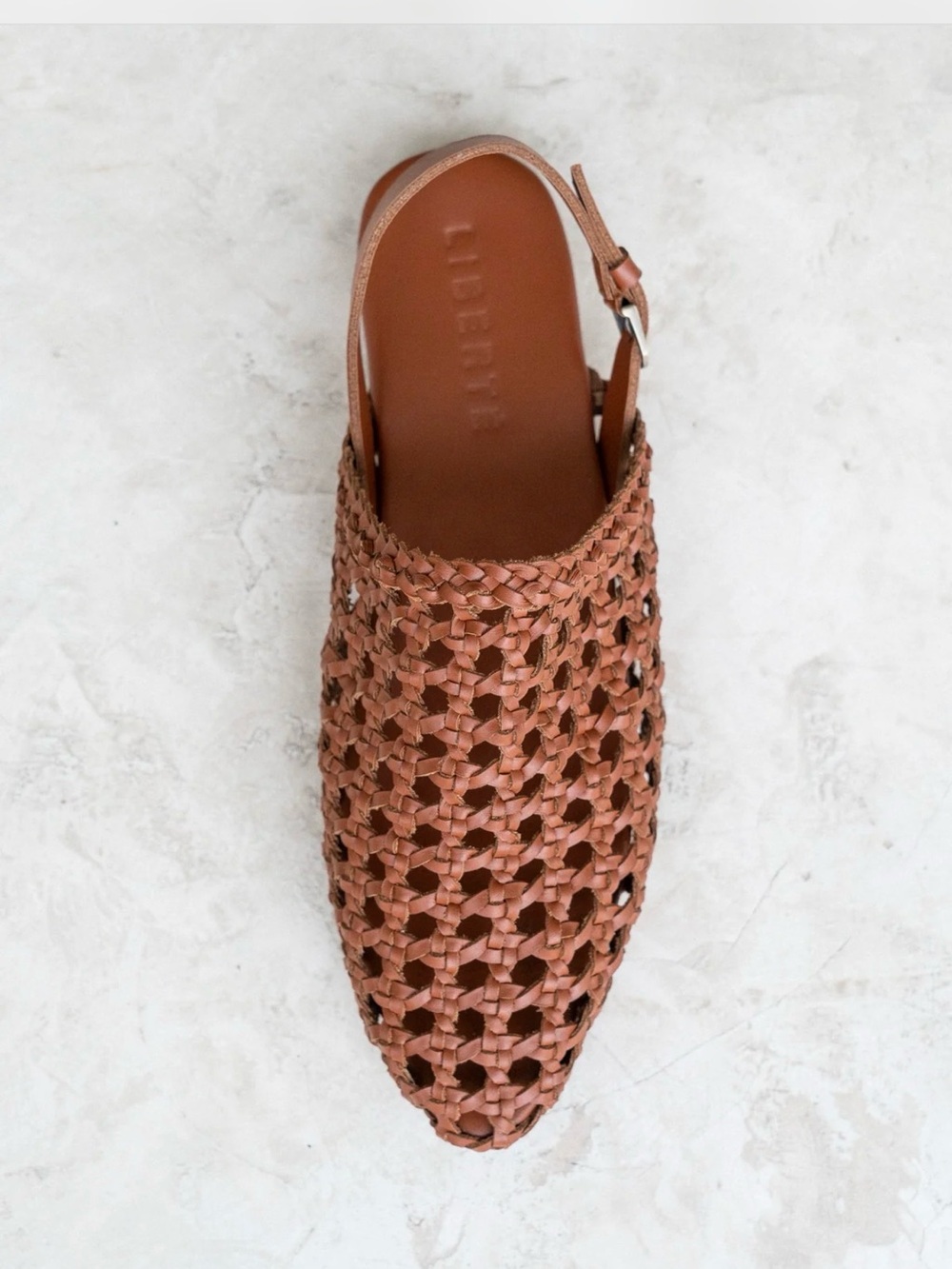 Woven Leather Slingback Flats in Brown - Picture 3 of 3